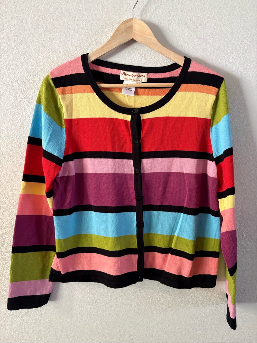 Rainbow Striped Cotton Button down Cardigan Vintage Norm Thompson Women’s M